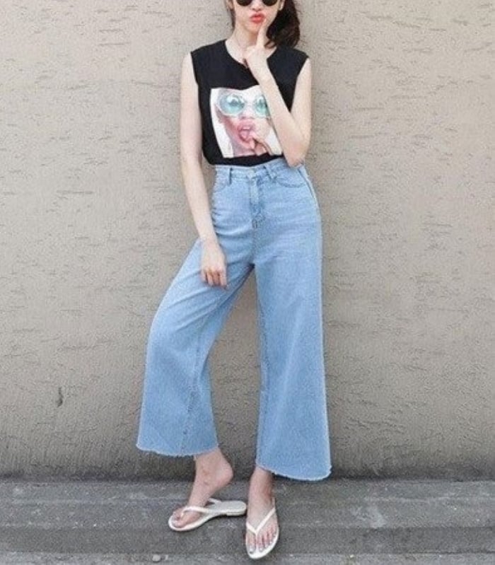 6 phong cách quần jeans lửng ống rộng hot trend mùa hè